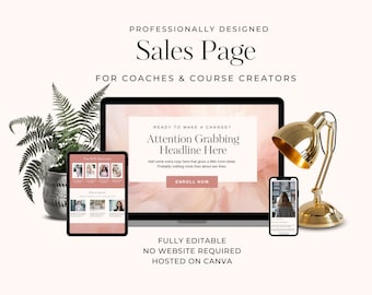 High Converting Sales Page Canva Template Canva Sales Page Course Sales Page Coaching Website Canva Landing Page Template One Page Website