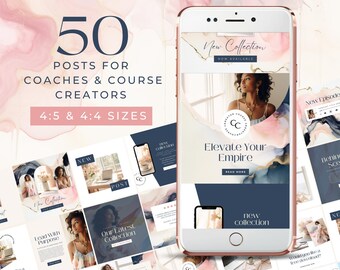 Coach Instagram Canva Template, Course Creator Insta, INSTANT DIGITAL DOWNLOAD, Ig Posts, Modern Designed Feed, Alcohol Ink, Pink, Navy
