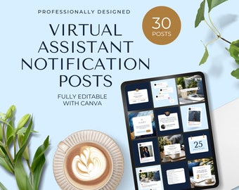 Meldingsberichten voor virtuele assistent, starterskit voor bedrijven, canva-sjablonen, VA Instagram-berichten, VA sociale media, IG-feed voor kleine bedrijven