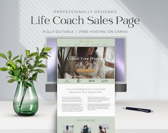 Canva-websitesjabloon Life Coach-verkooppagina Aangepaste website-coachwebsiteontwerp Modern webdesign verkooptrechter DIY-website Website met één pagina