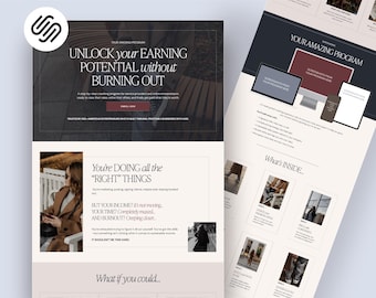 Plantilla de página de ventas de Squarespace 7.1 para coaches, dueños de negocios, emprendedores online, creadores de cursos, páginas de destino, sitios de membresía y productos digitales.