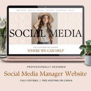 Social Media Manager Canva Template Coaching Website One Page Website Template Social Media Agency Social Media Coach Small Business EH019