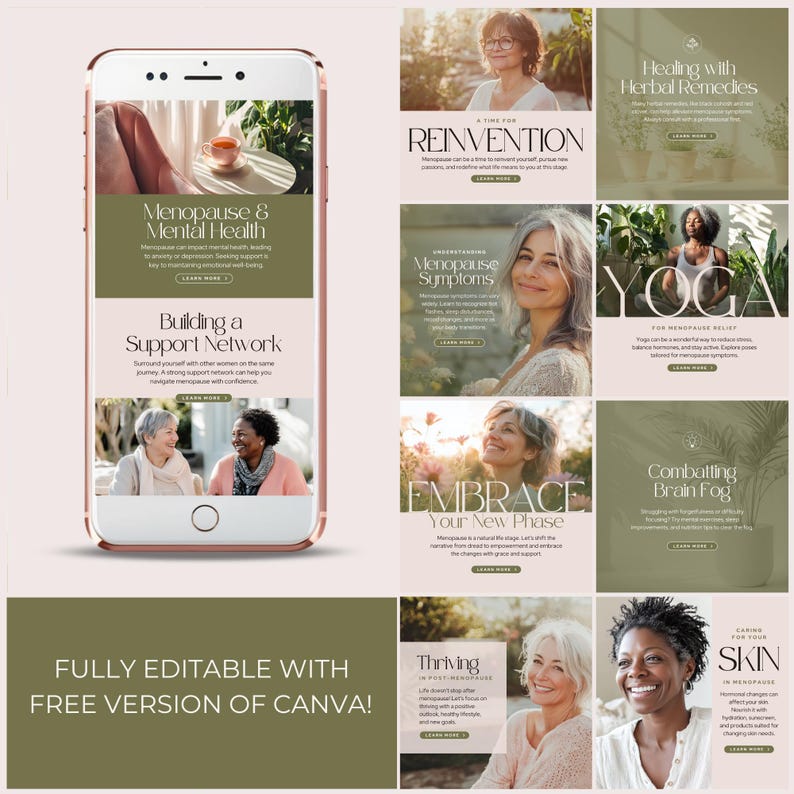 Menopause Instagram Template Hormone Social Media Post Womens Health Coach Canva Posts Nutrition Wellness Perimenopause HRT Naturopath