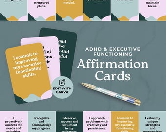 ADHD Affirmation Cards for Neurodivergent Minds Positive Mental Health Tools Printable Digital Download Editable Canva Template Resource
