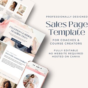 Canva Sales Page Template, INSTANT DOWNLOAD, Business Website for Entrepreneurs, Coaches, Course Creators, VAs, 1 Page Website, Pink, Blue