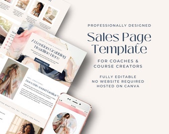 Canva Sales Page Template, INSTANT DOWNLOAD, Business Website for Entrepreneurs, Coaches, Course Creators, VAs, 1 Page Website, Pink, Blue