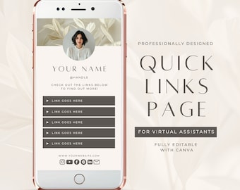 Virtueller Assistent Quick Links Landing Page Canva Template Link in bio bearbeiten in Canva One Page Website Linktree Canva Page Aesthetic Neutral