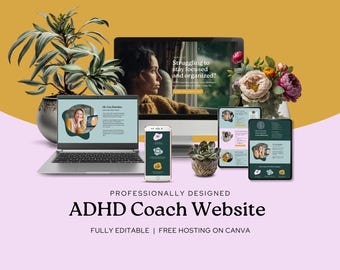 Modelo de site para TDAH editável no Canva Design personalizado para coach de funções executivas em neurodiversidade Site faça você mesmo Site de uma página