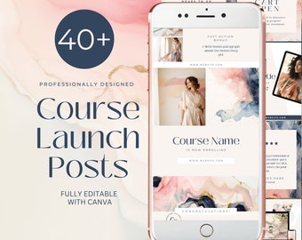 Launch Template Canva, Course Launch Instagram, INSTANT DIGITAL DOWNLOAD, Ig Post, Course Marketing, Course Creator, Alcohol Ink, Pink, Blue
