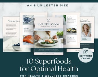 10 Superfoods Nutrition Guide Done-for-you E-Book Wellness Coach Workbook for Clients Editable Canva Template Course Resources