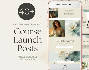 Plantilla de lanzamiento Canva, Lanzamiento del curso Instagram, DESCARGA DIGITAL INSTANTÁNEA, Publicaciones de Ig, Marketing de cursos, Creador de cursos, Acuarela, Verde