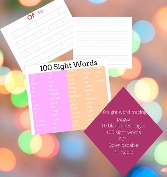 10 Sight Word Tracing Pages Blank Lined Sheets and 100 Sight - Etsy