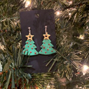 Handmade Dangle Stud Christmas Tree Polymer Clay Earrings
