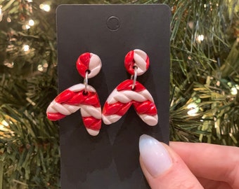 Handmade Twist Candy Cane Polymer Clay Earrings