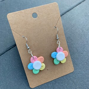 Pastel Rainbow Flower Clay Dangle Earrings