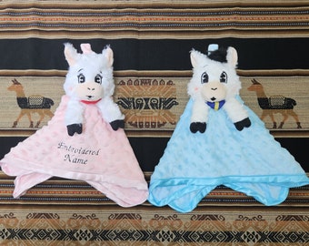 Personalized Embroidered Plush Stuffed Animal Snuggler Security Blanket for Girls and Boys - Baby Gifts