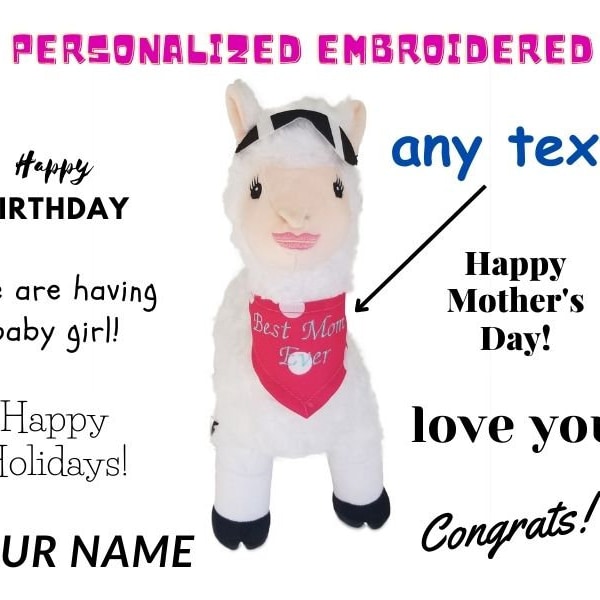 Personalized Embroidered Picky Llama Stuffed Animal Plush Toy 15" - Great Gift for Llama Lovers