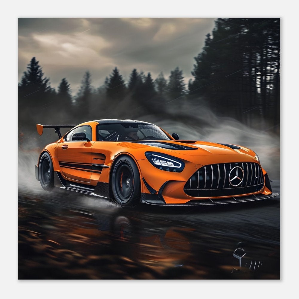 Tableau Sur Toile - Mercedes AMG GT Black - Art Abstrait - Prêt à Accrocher - Neuf