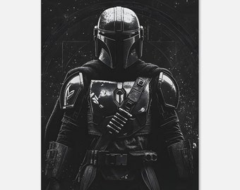 The Mandalorian Poster - Star Wars Wall Art, Epic Bounty Hunter Print, Grogu & Mandalorian Decor, Perfect for Home, Office, or Game Room