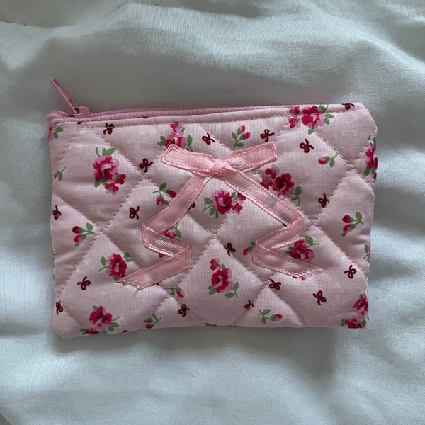 Coquette Floral Ribbon Mini Coin Pouch/Purse