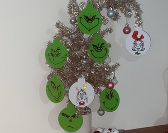 Grinchmas tree ornaments, grinchy themed Christmas with Max and Cindy Lou