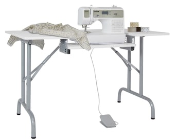 Folding Multipurpose Sewing Table 47.5x28x28.5in Sew Ready 13373, Silver/White