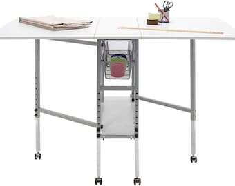 Sue Ready Craft and Cutting Table 58.75 in. Rectangular Silver/White PB Desk with Folding Panels