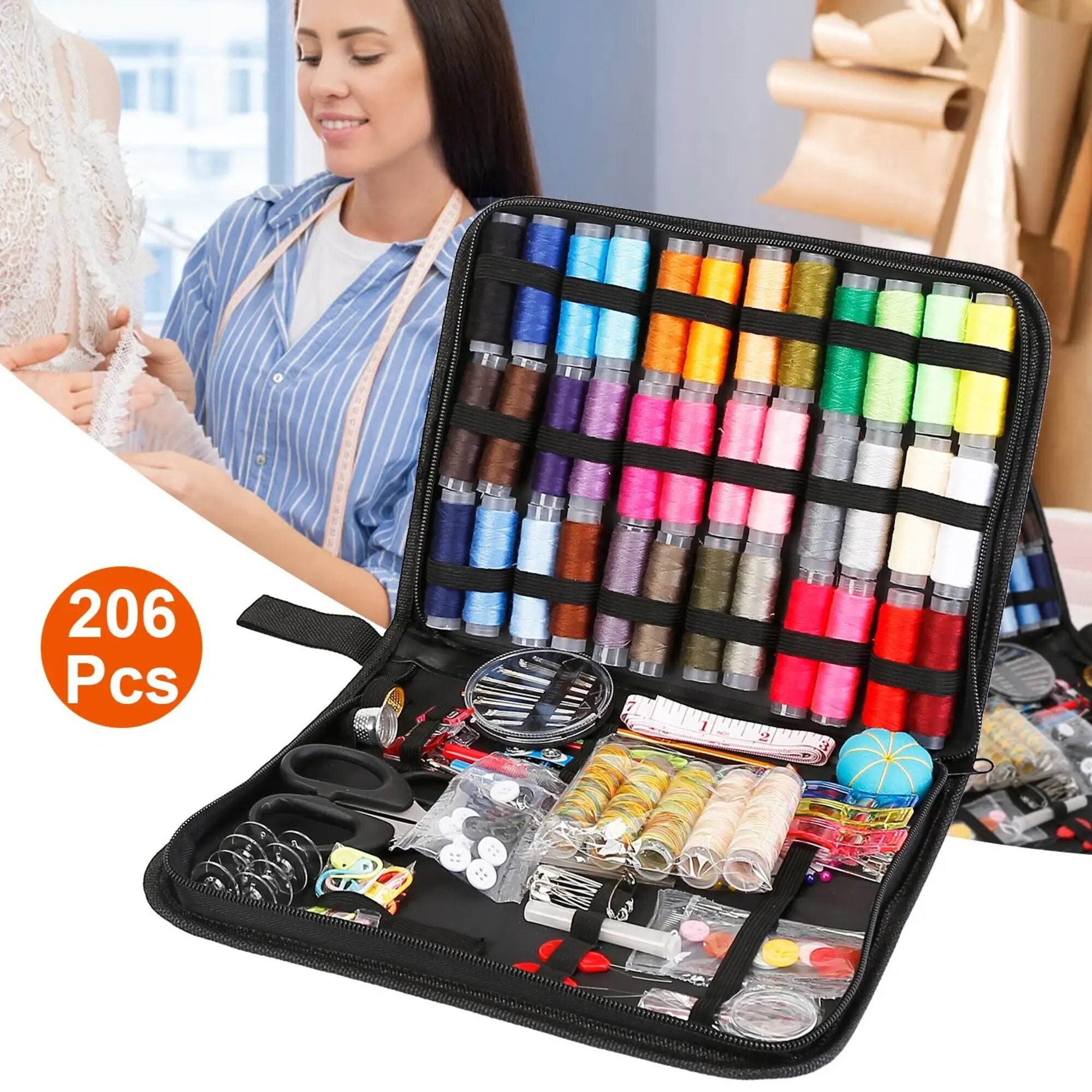 206pcs/set Sewing Kit, Thread Scissors Needles Thimbles Tape Measure,  Sewing Repair Kit For Beginner Travelers Emergency