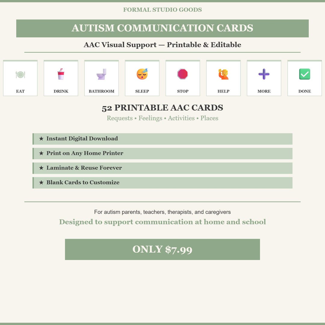 Autism Communication Cards Printable | AAC Visual Support, Nonverbal ...