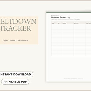 Meltdown Tracker Printable, Autism Behavior Log, ABC Behavior Tracking Sheet, Calm Down Plan for Kids, Parent Tool, PDF Download