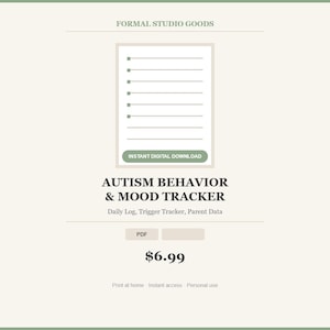 Autismus Verhalten & Stimmung Tracker Printable | tägliches Verhaltenslogbuch, Tracking-Tracker, Datenblatt der Eltern