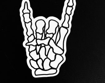 Rock On Skeleton Hands Sticker: Spooky CSI Decal