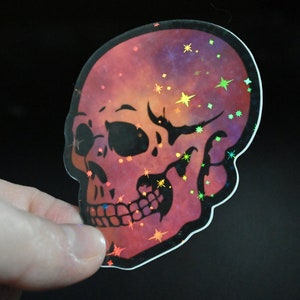 Holographic Nebula Skull Sticker: Gothic Sparkles Decal for Forensic Science