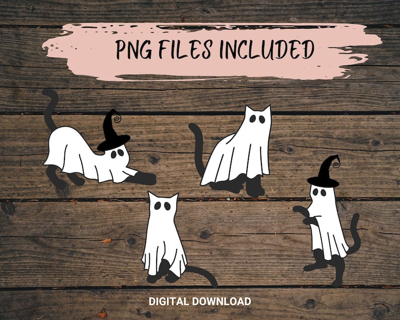 Сute ghost cat png,Halloween png,Cricut png,Digital Download,Boho Halloween png, cricut png, ghost png, cat lover png, ghost cat image 3