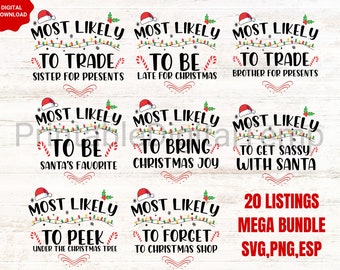 Le plus probable à Noël Bundle SVG, Le plus probable SVG, Famille Noël SVG, Chemise de Noël assortie drôle, pyjama de Noël familial svg