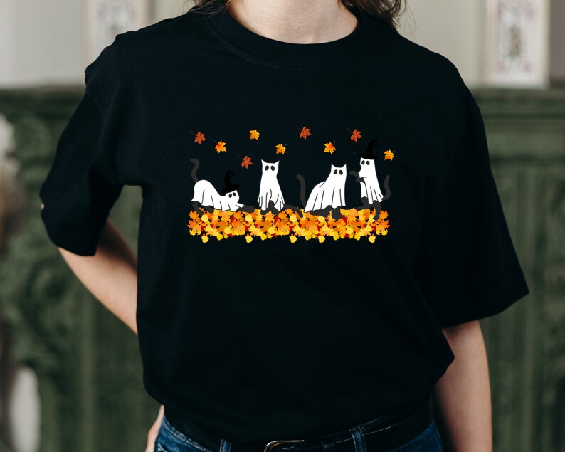 Сute Fall ghost cats png,Halloween png,Cricut png,Digital Download,Boho Halloween png, cricut png, fall ghost png, cat lover png, fall png, image 3