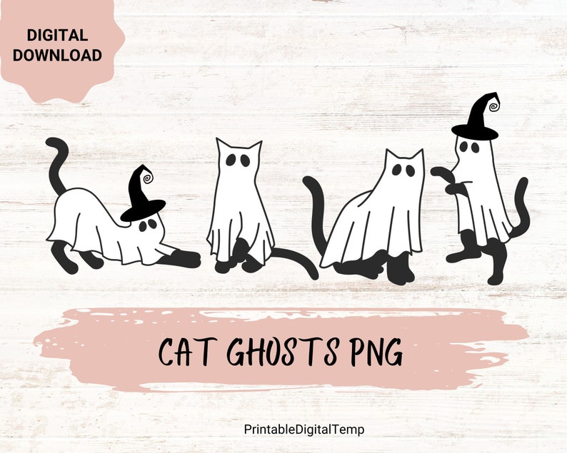 Сute ghost cat png,Halloween png,Cricut png,Digital Download,Boho Halloween png, cricut png, ghost png, cat lover png, ghost cat image 2