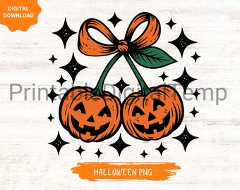 Pumpkin Cherries Png | Autumn Girly Pumpkin Clipart | Halloween Pumpkin Bow PNG | Retro Fall Pumpkin PNG | Coquette Pumpkin PNG Design