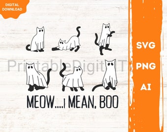 Meow, je veux dire boo Сute chat fantôme png, Halloween png, Cricut png, Boho Halloween png, cricut png, fantôme png, amoureux des chats png, chat fantôme