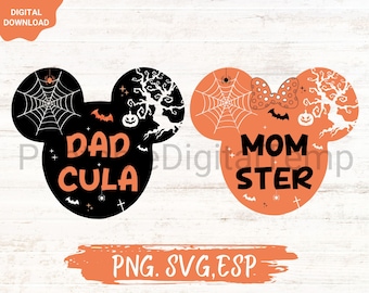 Momster and Dadcula SVG, Halloween Mom and Dad SVG, Spooky SVG, Parents Shirt Svg, Png, Ears Svg , Mouse Halloween Svg