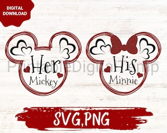 His Her mouse head SVG, Couple valentine SVG png,mouse valentine Printable,,valentine Cricut File, ears cricut,gift for husbad,gift for wife