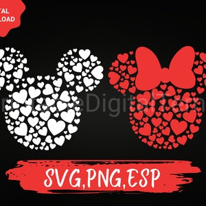 Valentine mouse SVG, ears svg, mouse trip svg,mouse head SVG, Couple valentine SVG png,mouse valentine svg,mouse ears cricut file,mickey svg