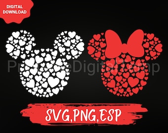 Valentine mouse SVG, ears svg, mouse trip svg,mouse head SVG, Couple valentine SVG png,mouse valentine svg,mouse ears cricut file,mickey svg