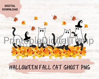Сute Fall ghost cats png,Halloween png,Cricut png,Digital Download,Boho Halloween png, cricut png, fall ghost png, cat lover png, fall png,