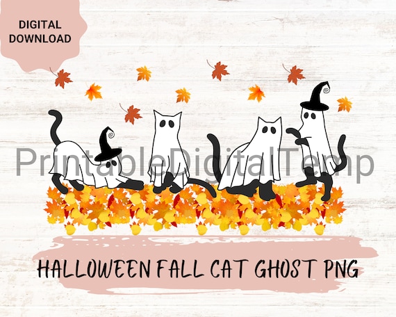 Сute Fall ghost cats png,Halloween png,Cricut png,Digital Download,Boho Halloween png, cricut png, fall ghost png, cat lover png, fall png,
