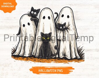 Chat fantôme png Halloween png Cricut Boho Halloween lot tendance cricut fantôme amateur de chat noir conception fantôme drôle de chat fantôme