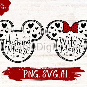 Ehemann Maus SVG, Maus SVG, Maus SVG, Maus SVG, Pärchen Valentine SVG,Maus Valentine Svg,Maus Ohren Cricut Datei,mickey svg