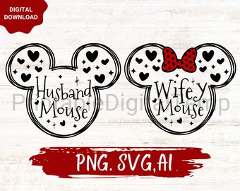 Husband mouse SVG, wife mouse svg,mouse head SVG, Couple valentine SVG png,mouse valentine svg,mouse ears cricut file,mickey svg