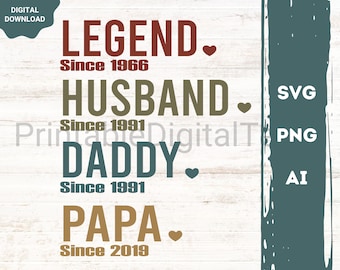 Leyenda personalizada Marido Papá Papá svg, Papá svg - Día del padre svg - Diseño de camisa de papá, Regalo para papá Svg, Leyenda Día del padre Png