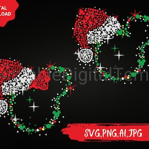 Mickey Head kerst SVG png, Mickey Head png, paar kerst SVG-bestand, Cricut bestand, muis hoofd paar svg